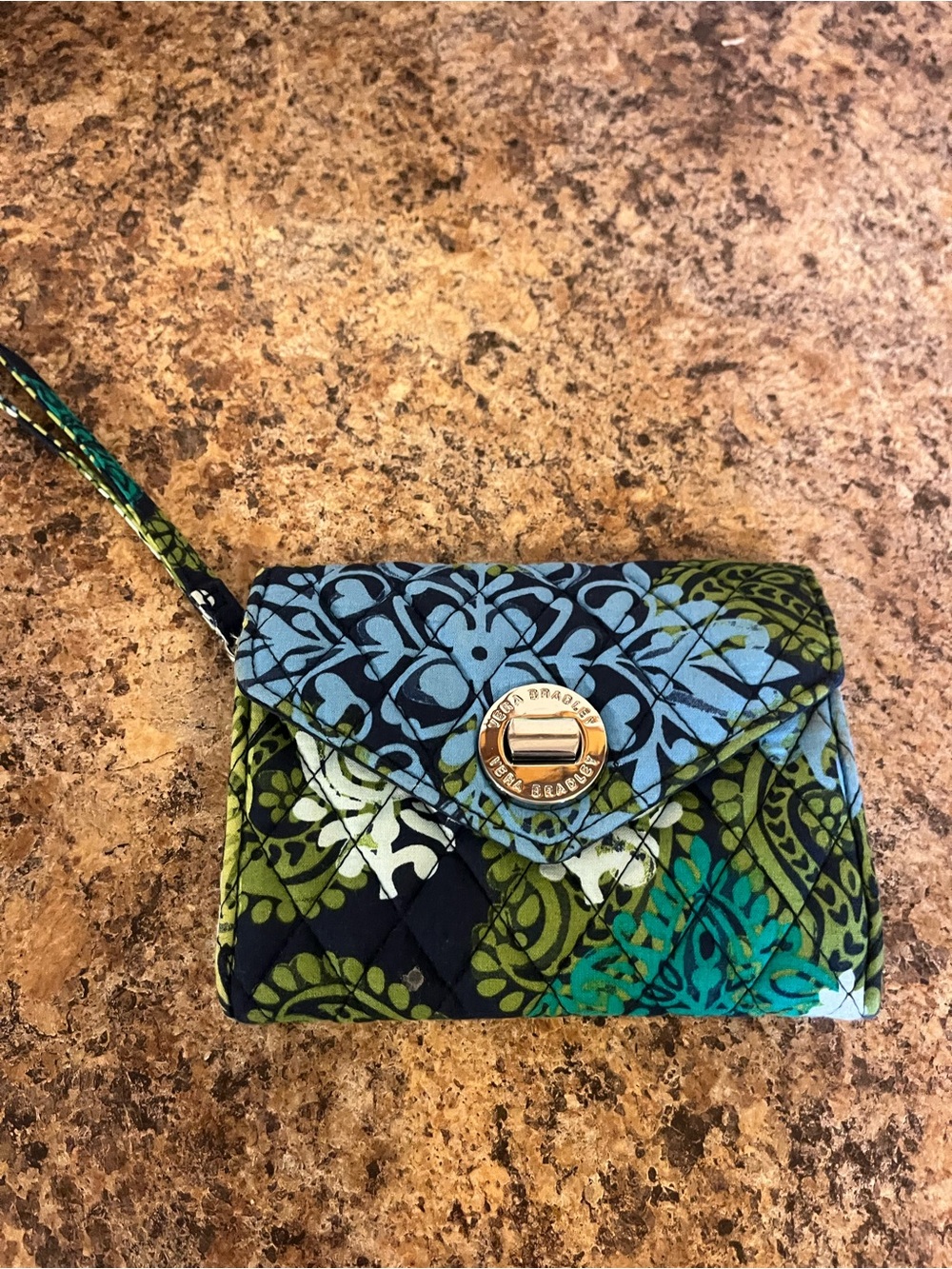 Vera Bradley Quilted Wristlet in Blue, Green & Teal Floral Print